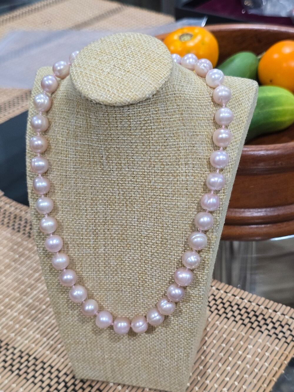 18" 10-11mm Genuine Rose Pink Pearl Necklace 14k Gold Clasp Marked WW